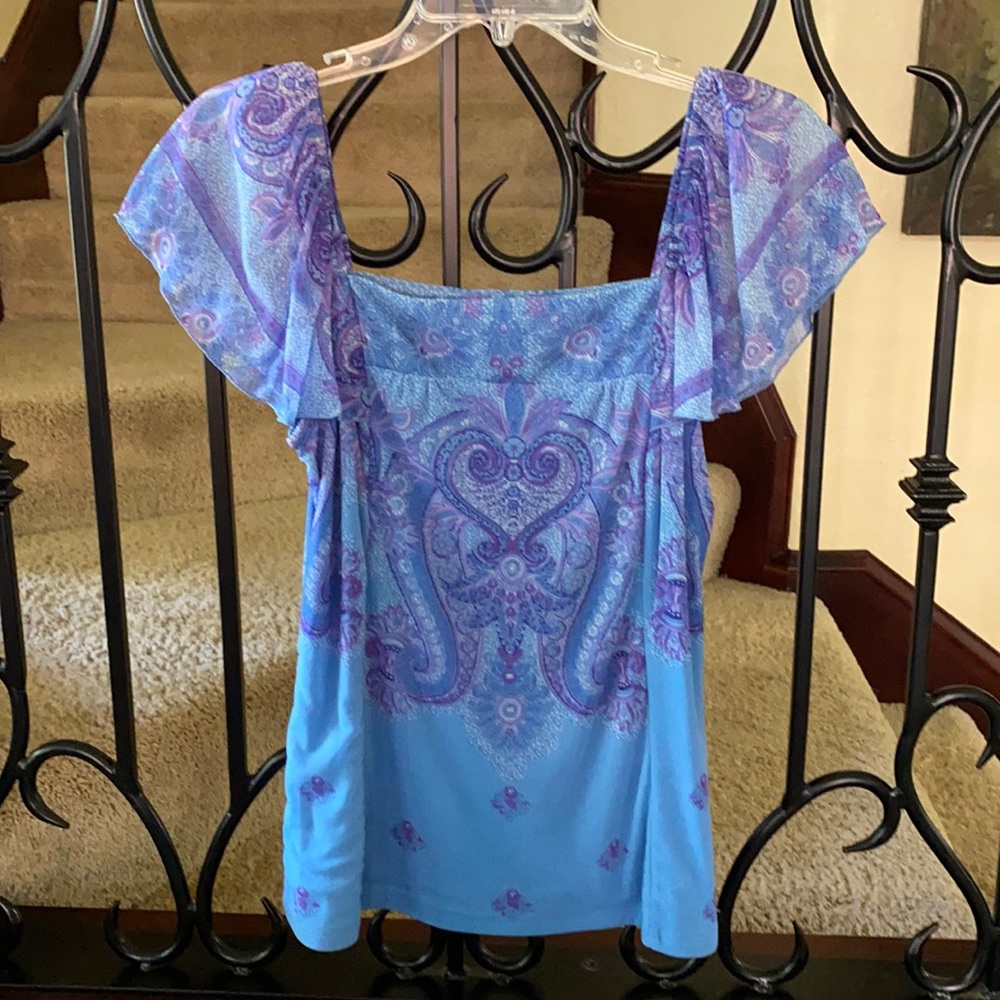INC patterned square neck blue/purple top